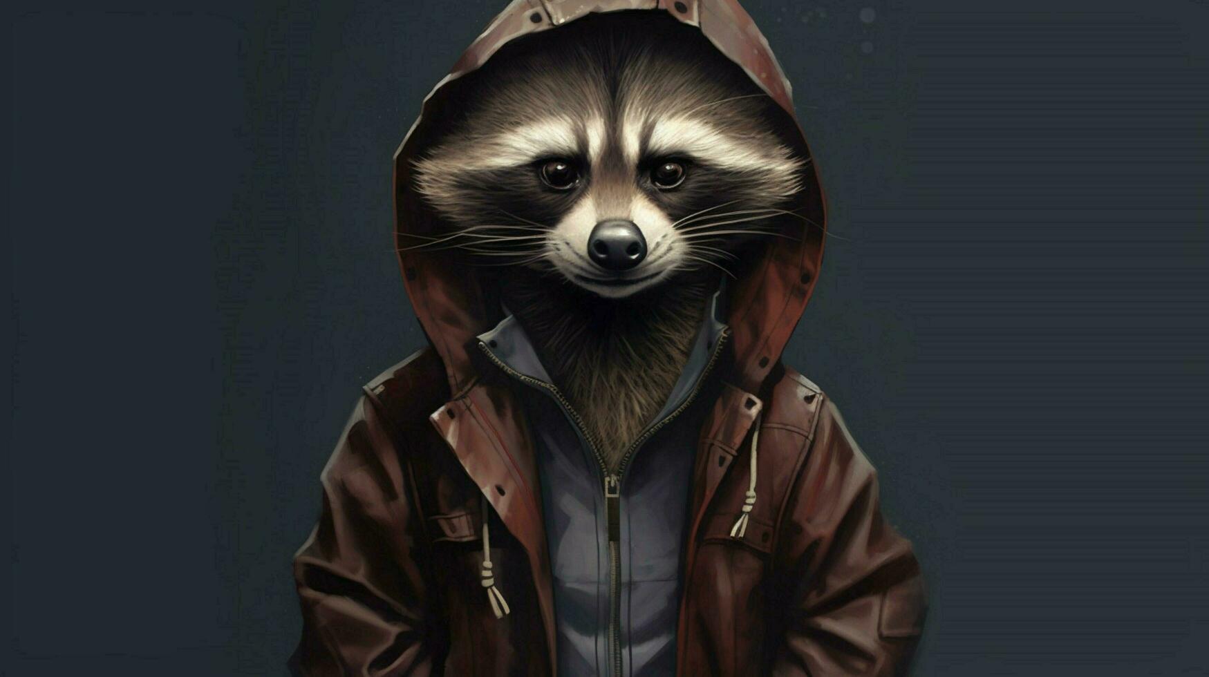 a raccoon in a jacket with a hoodie and a hoodie photo