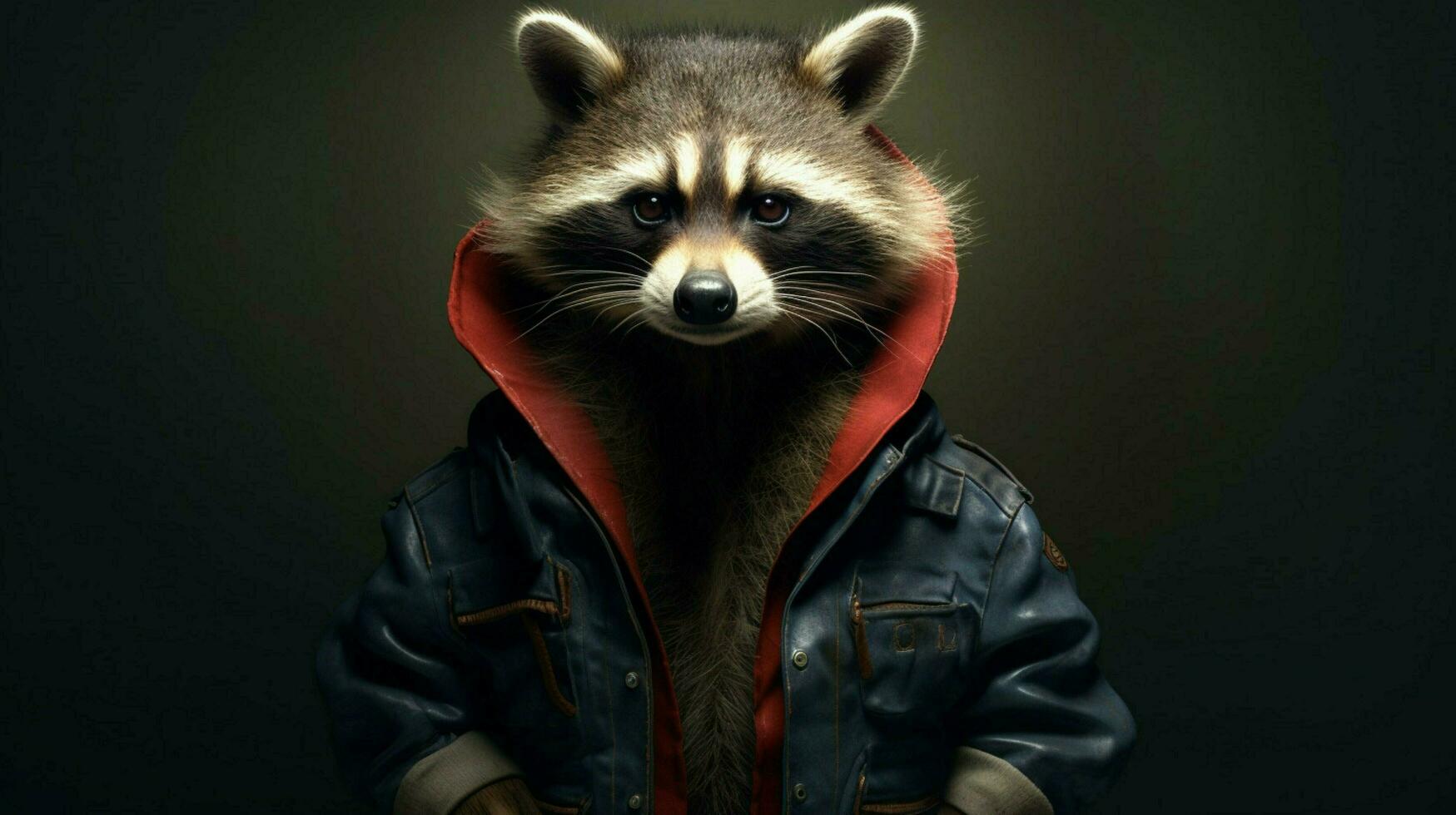 a raccoon in a jacket with a hoodie and a hoodie photo