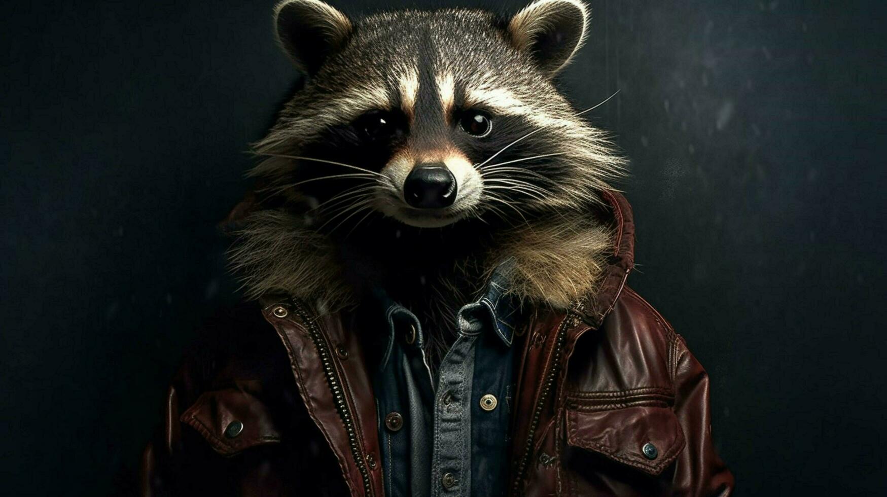 a raccoon in a jacket with a hoodie and a hoodie photo