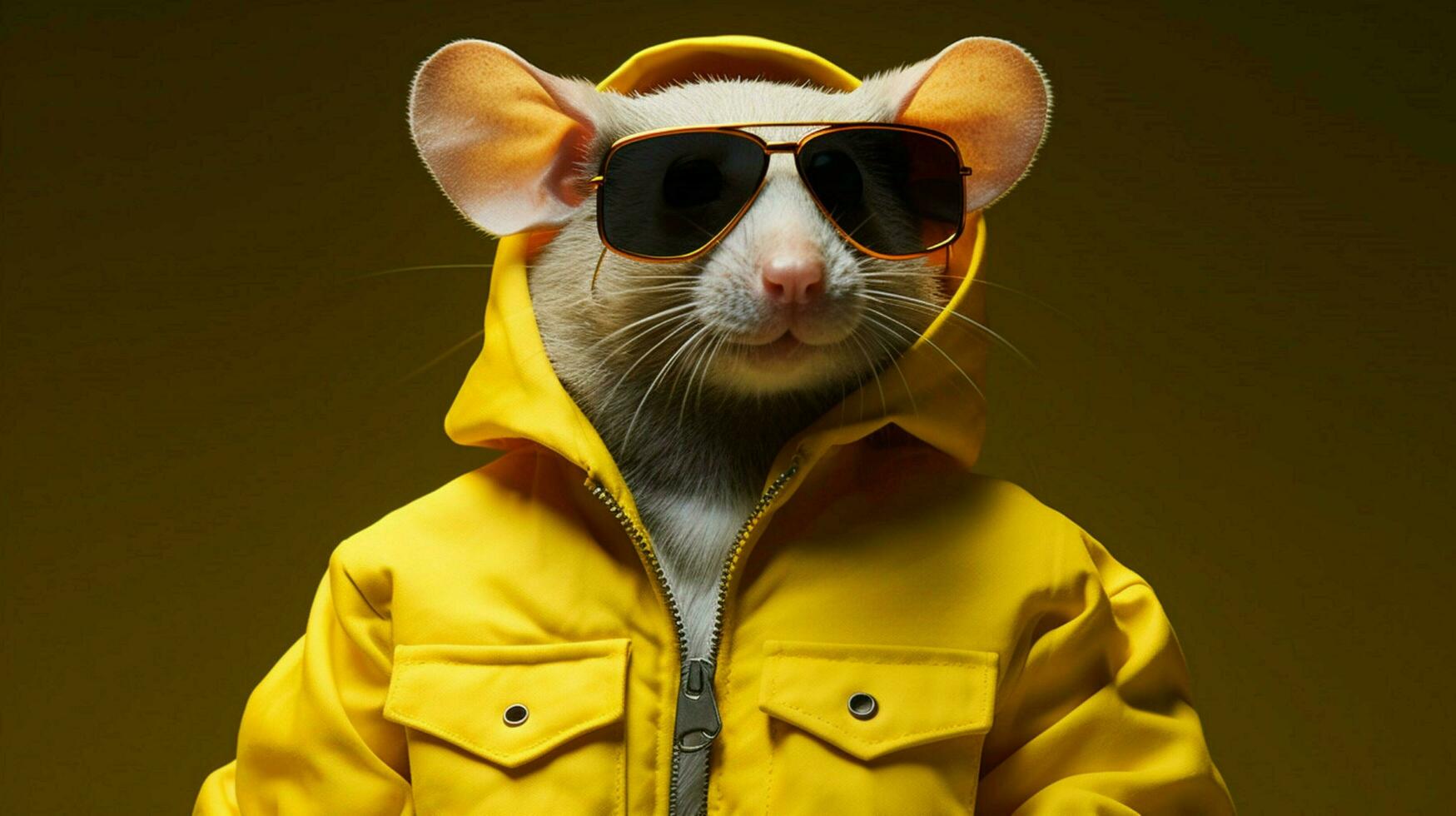 a rat in a yellow jacket and sunglasses photo