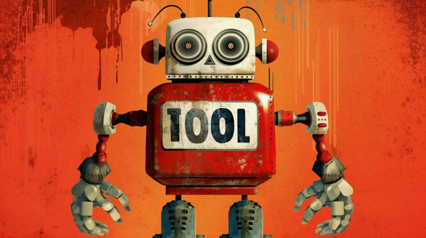 a robot with a red background and the word robot photo