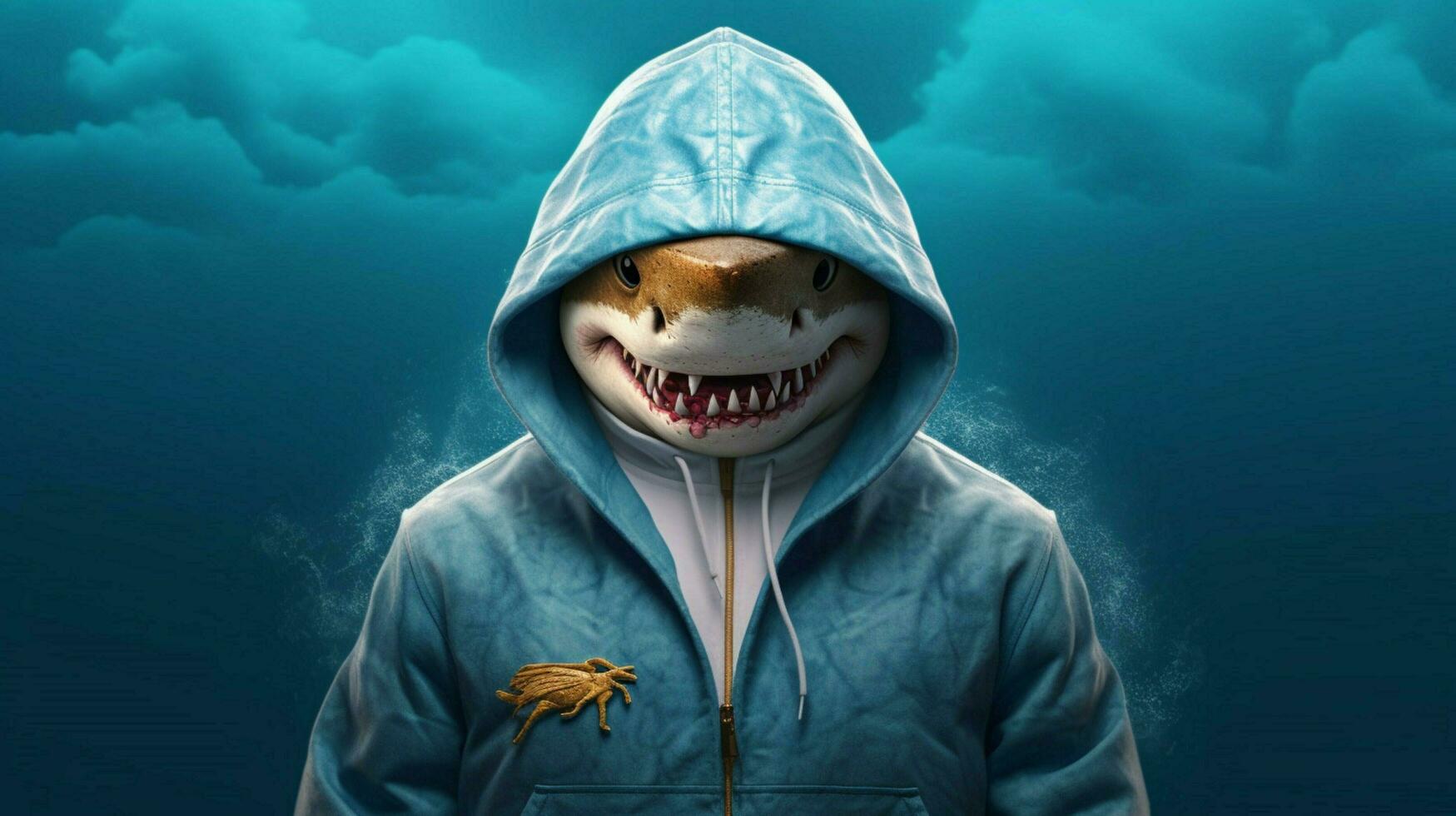 a shark in a hoodie with the names on it photo