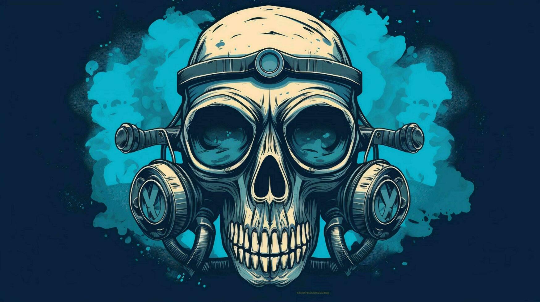 a skull with a gas mask and a blue background photo