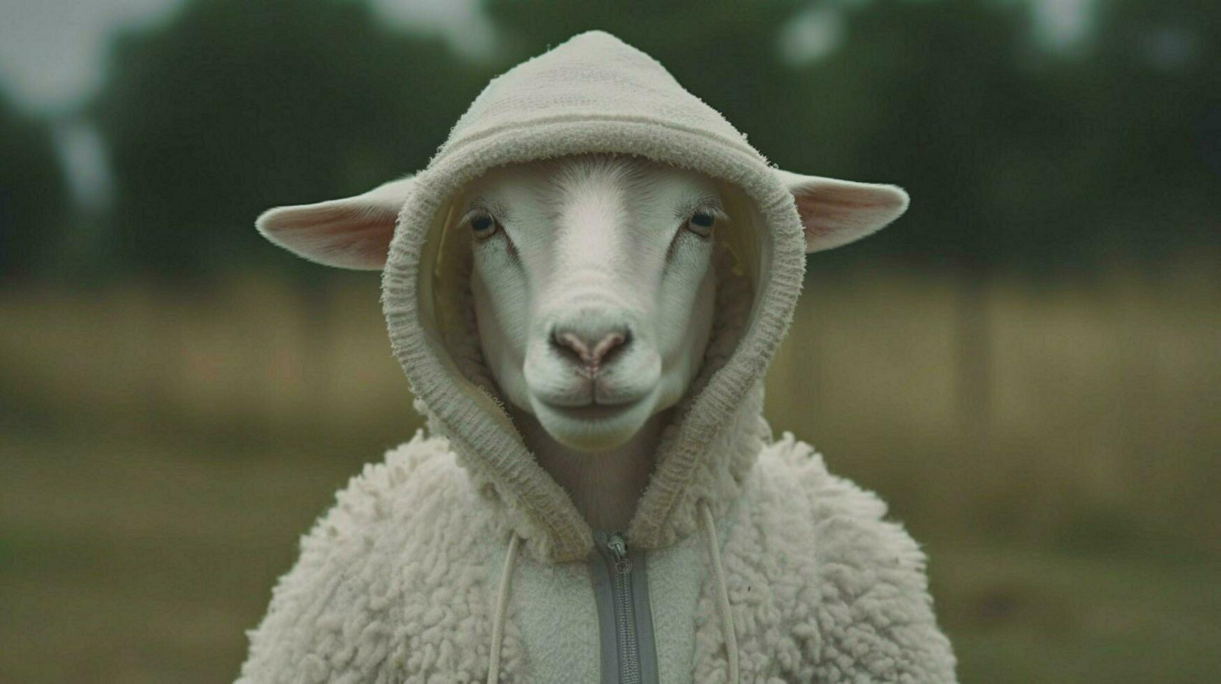a sheep in a hoodie with the wordssheepon it photo