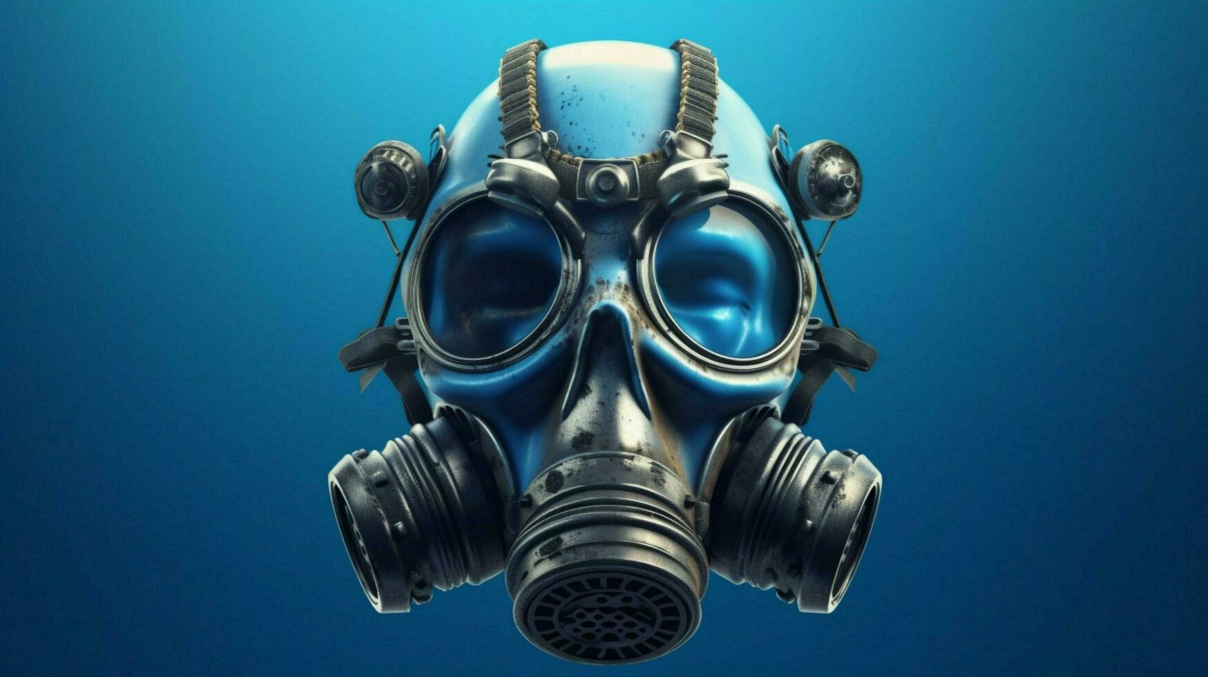 a skull with a gas mask and a blue background photo