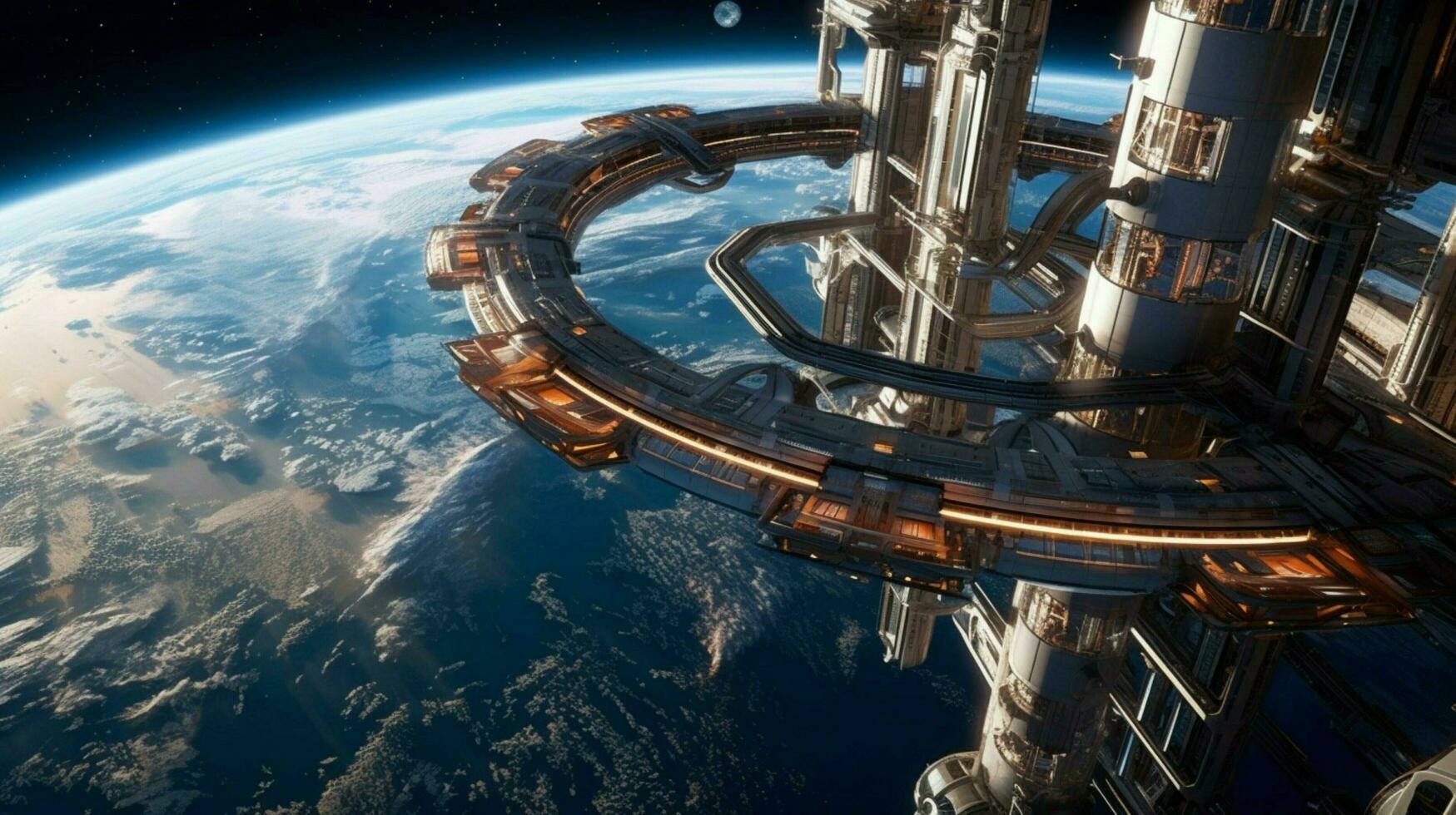 a space station with a view of the curvature photo