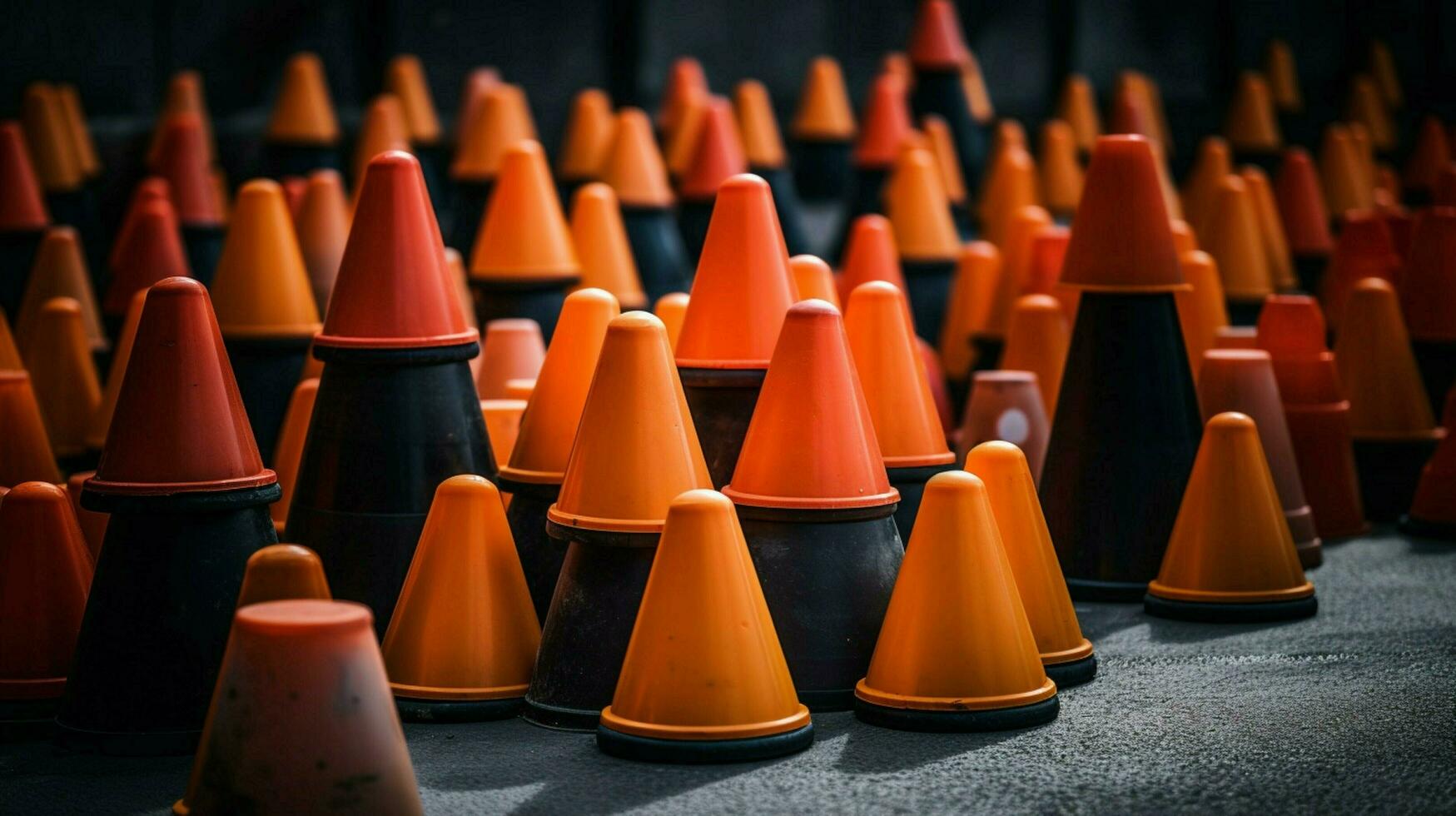 a stack of traffic cones ready for a construction photo