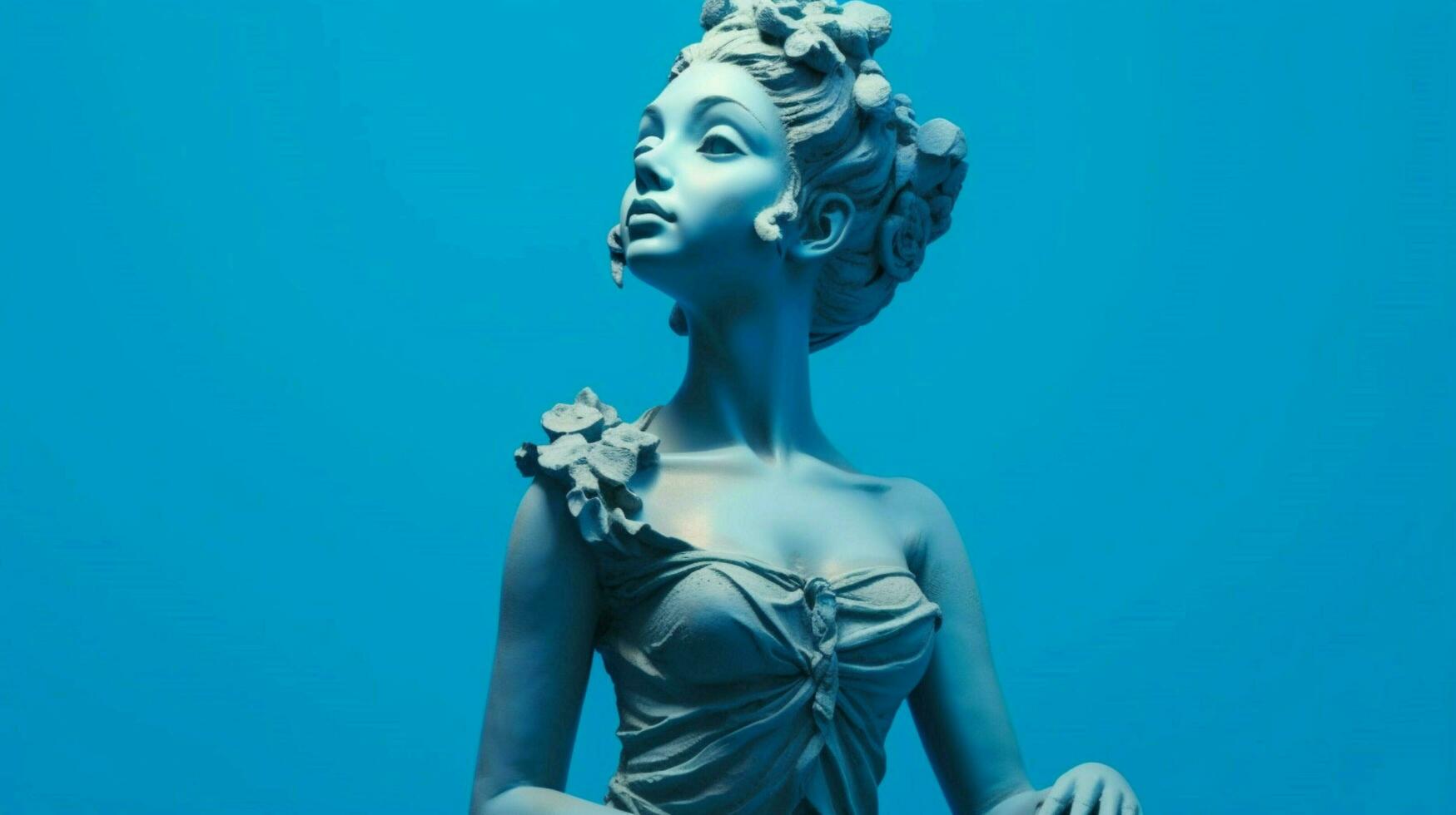 a statue of a girl with a blue background photo