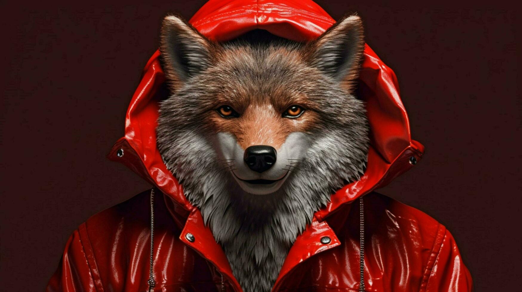 a wolf in a red jacket with a hoodie photo