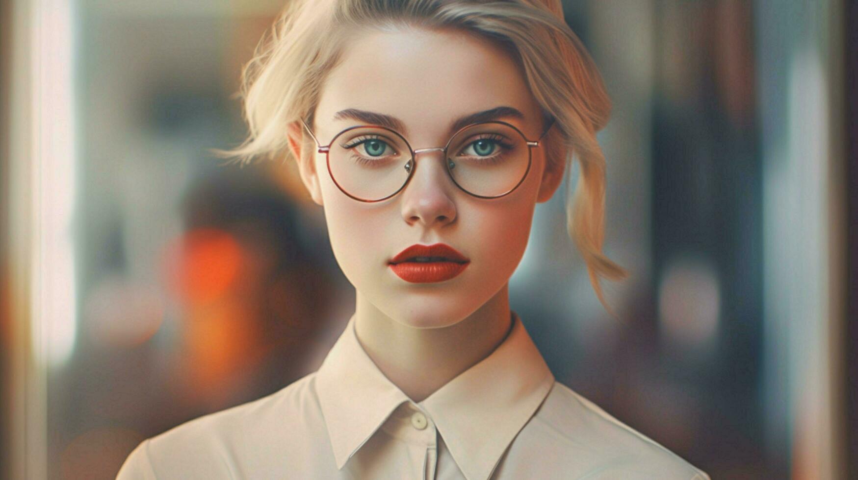 a woman wearing glasses that says a girl photo