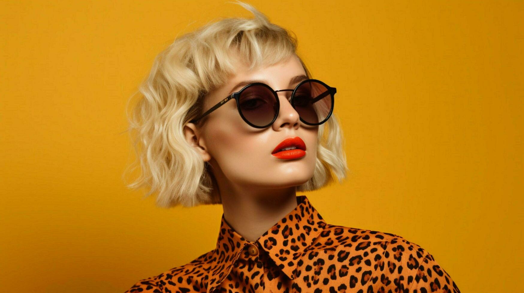 a woman with a leopard print sunglasses on her sh photo