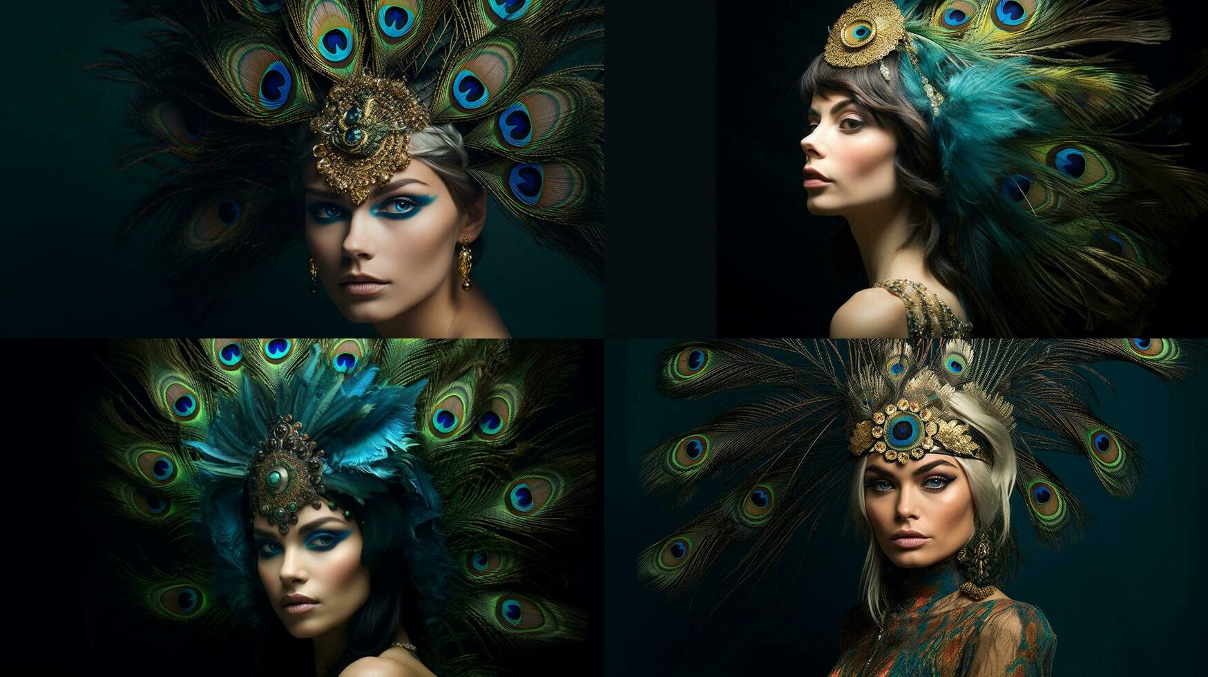 a woman with a peacock feather on her head photo