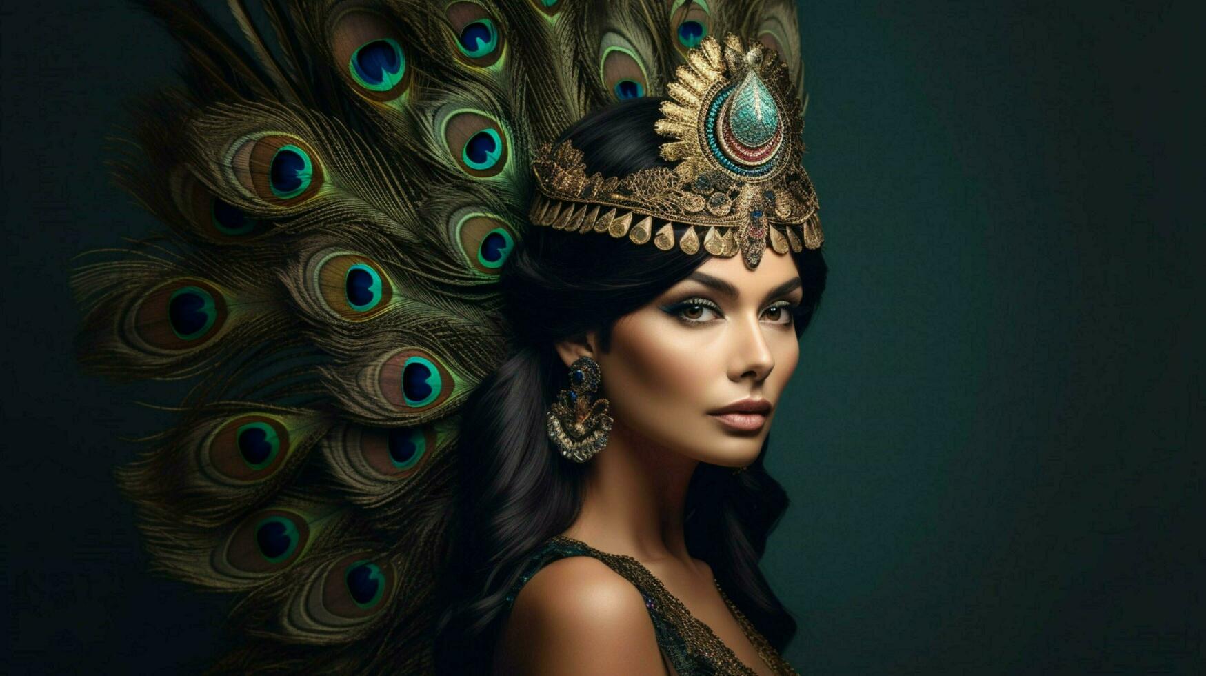 a woman with a peacock feather on her head photo