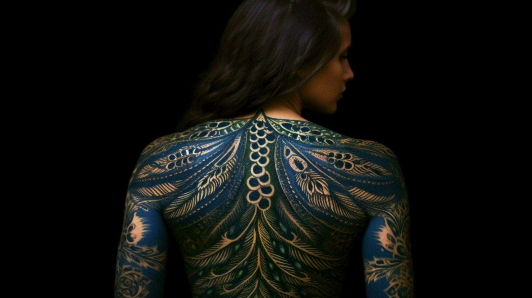 a woman with a peacock painted on her body photo