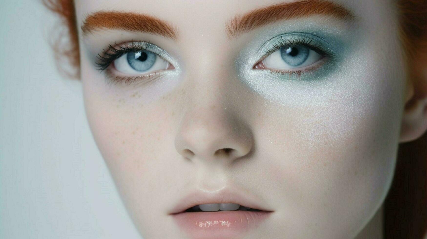 a woman with a white background and her eyeshadow photo