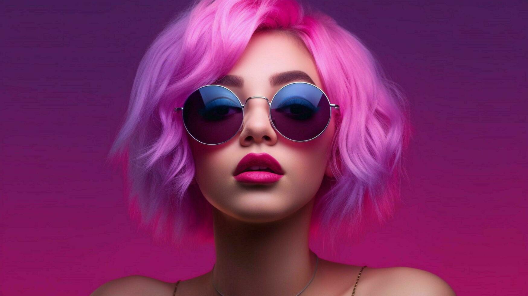 a woman with pink hair and a black top and pink s photo