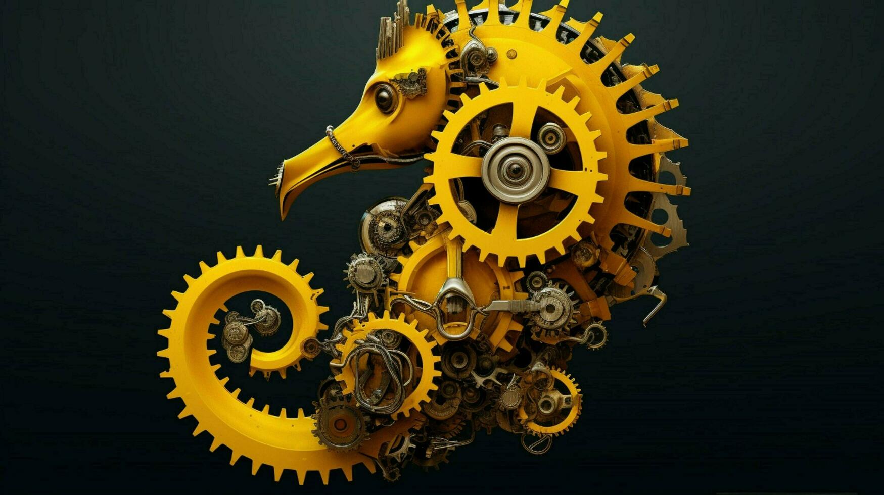 a yellow and black seahorse with gears and cogs photo