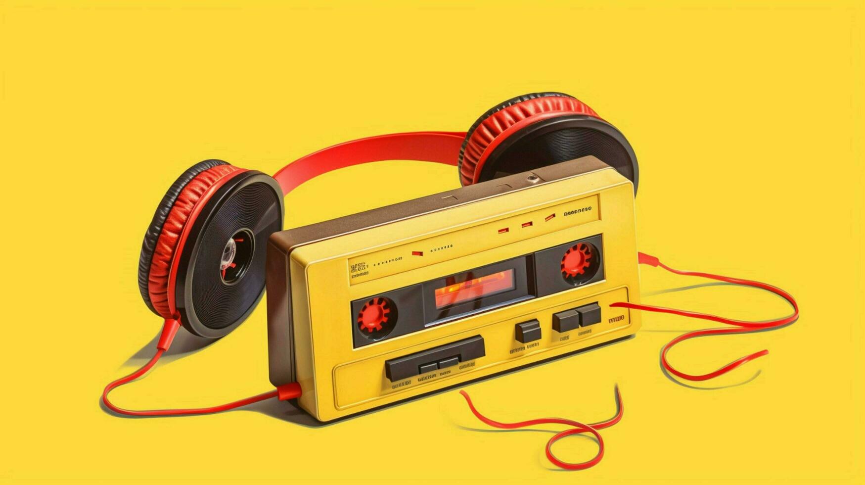 a yellow cassette player with a red headphone on photo