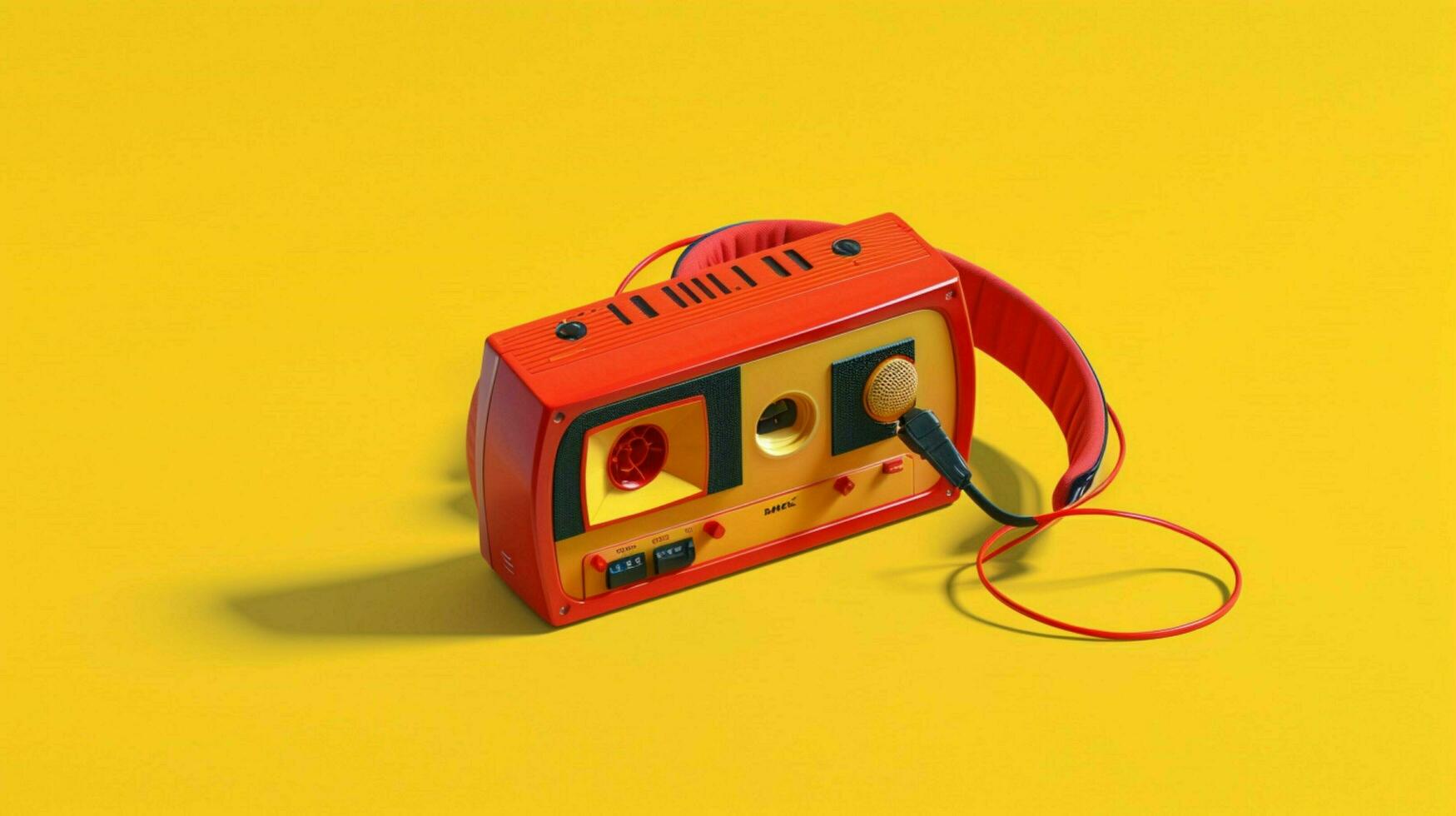 a yellow cassette player with a red headphone on photo