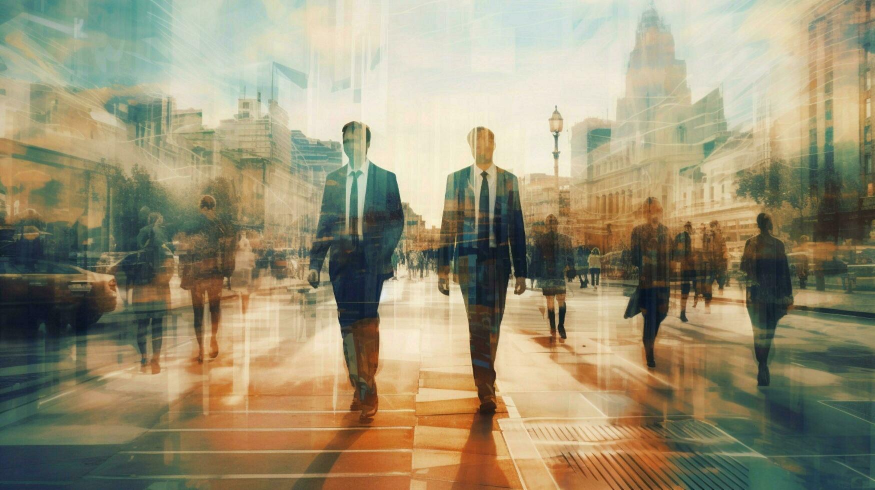 ai generates blurred walking businessmen in the c photo