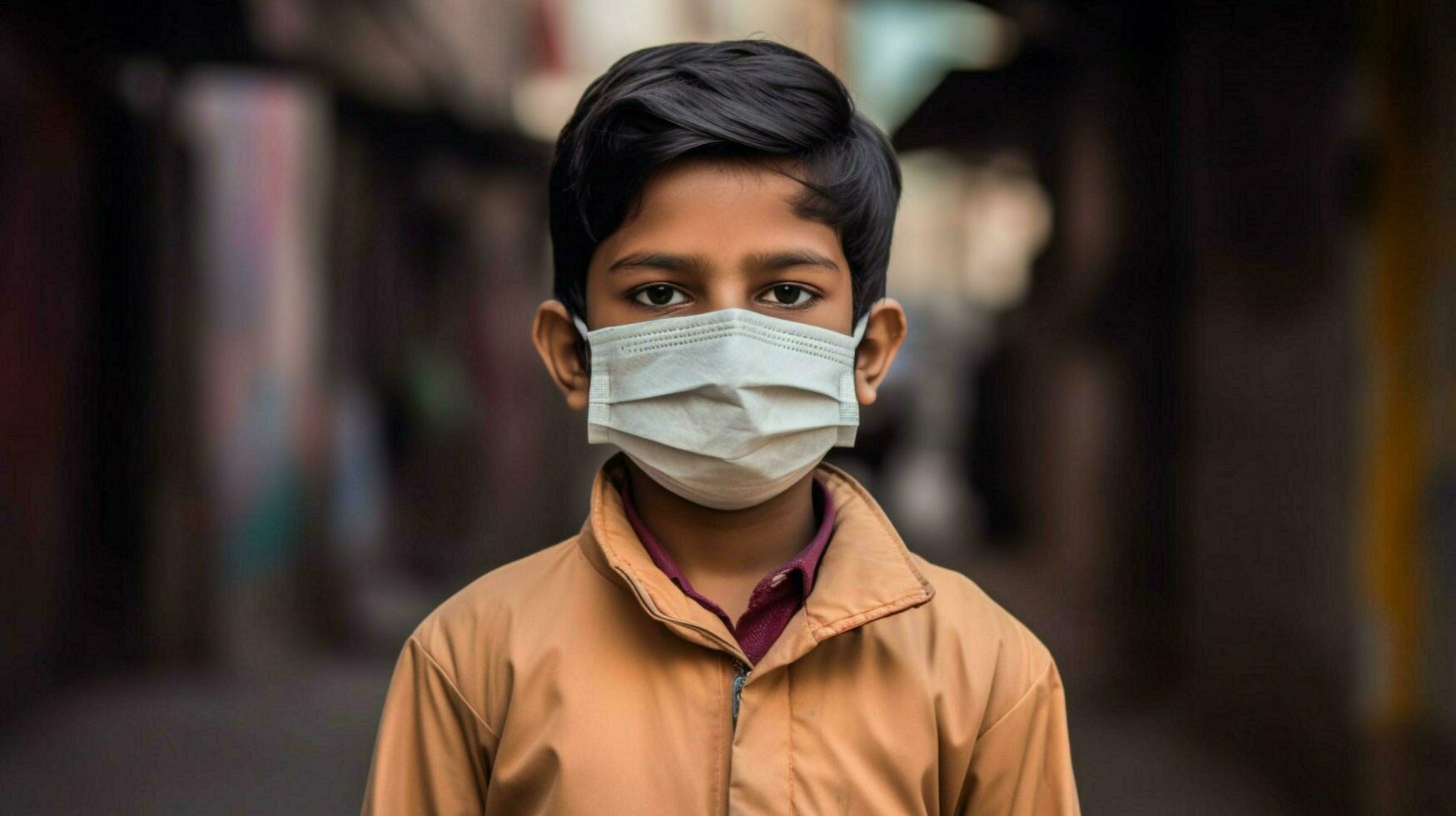 an indian boy wearing protective mask covid 19 ma photo