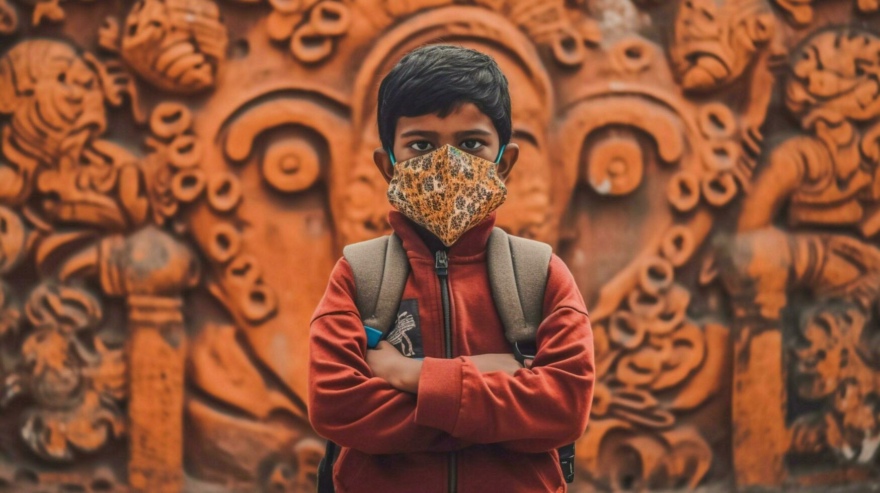 an indian boy wearing protective mask covid 19 ma photo