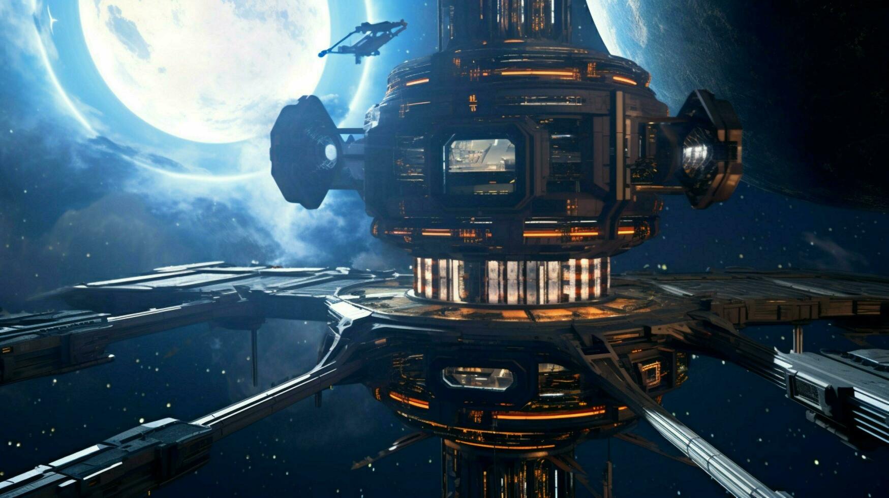 an orbital station with its view of the planet an photo