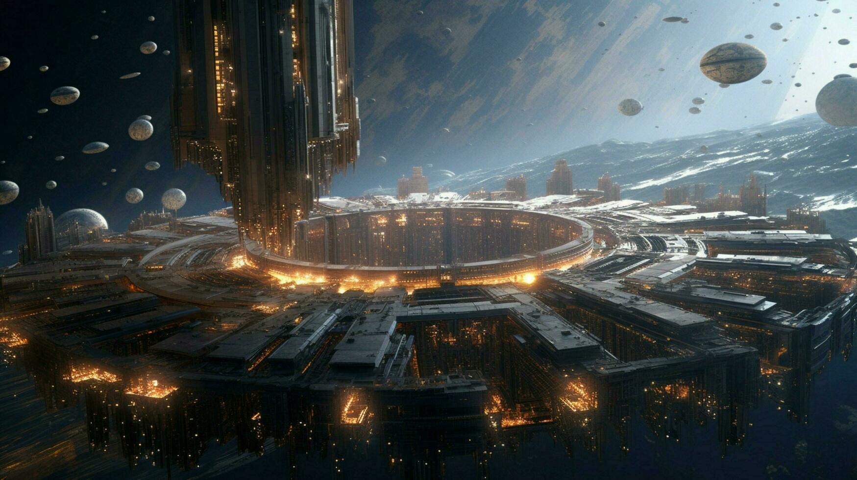 an orbital station with its view of the planet an photo