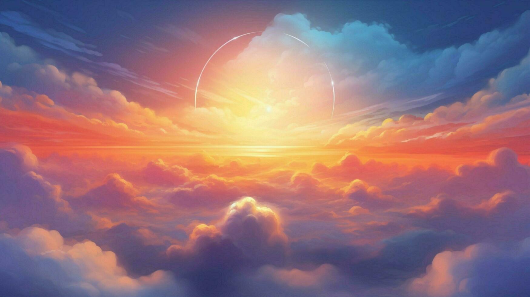 brightly colored sun peaking over the clouds with photo