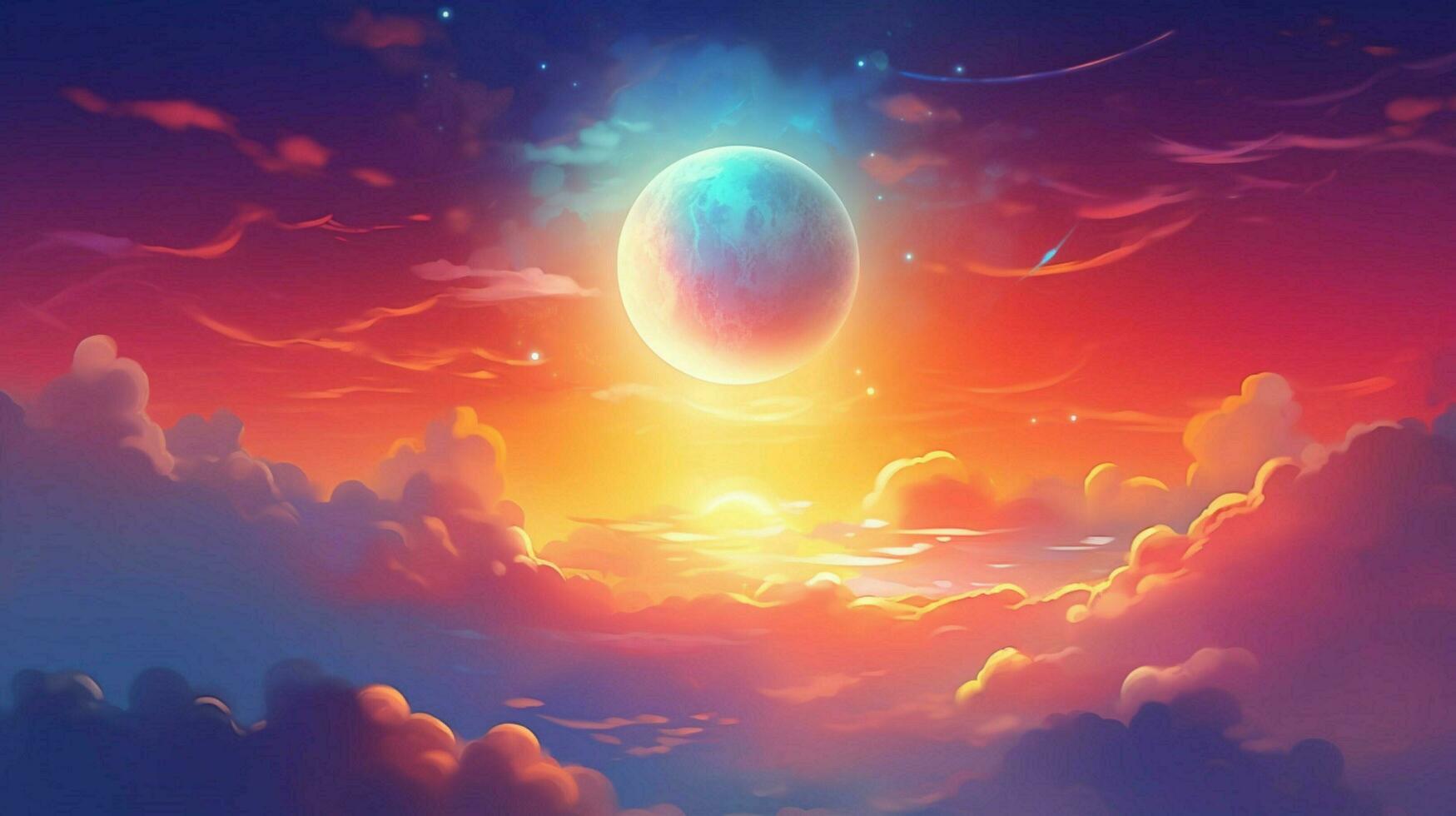 brightly colored sun peaking over the clouds with photo