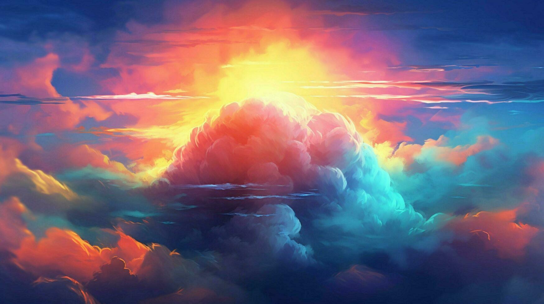 brightly colored sun peaking over the clouds with photo