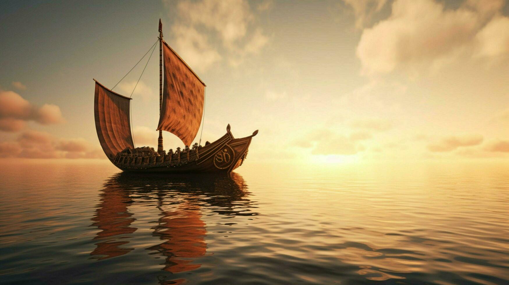 calma mar con vikingo Embarcacion navegación en el horizonte foto