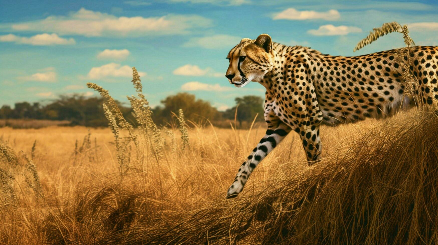 cheetah stalking at field photo