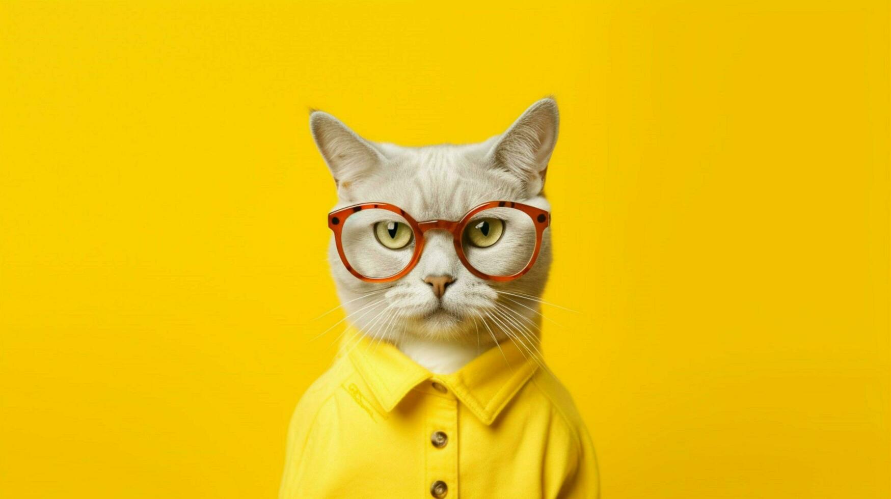 cat wearing glasses with a yellow background photo