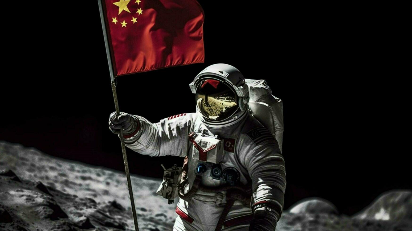 chinese astronaut moon with flag photo