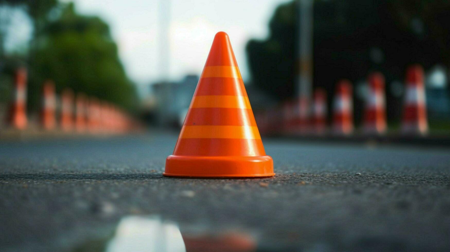 closeup of traffic cone with its reflective strip photo