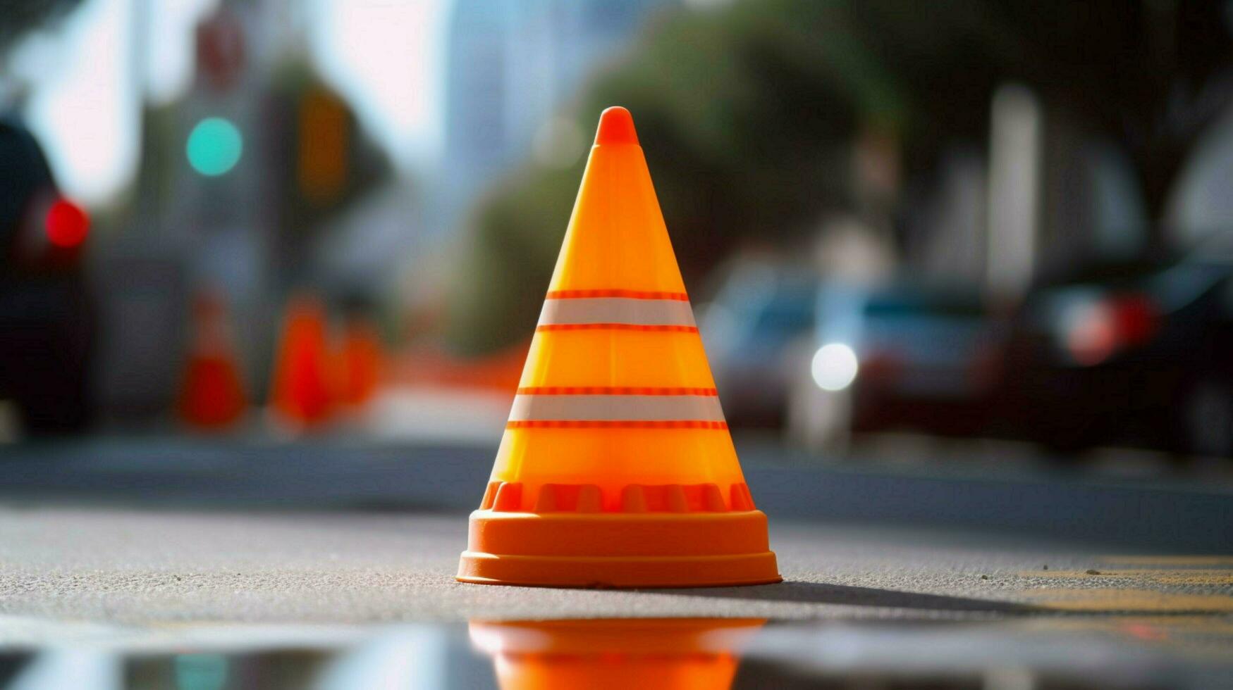 closeup of traffic cone with its reflective strip photo