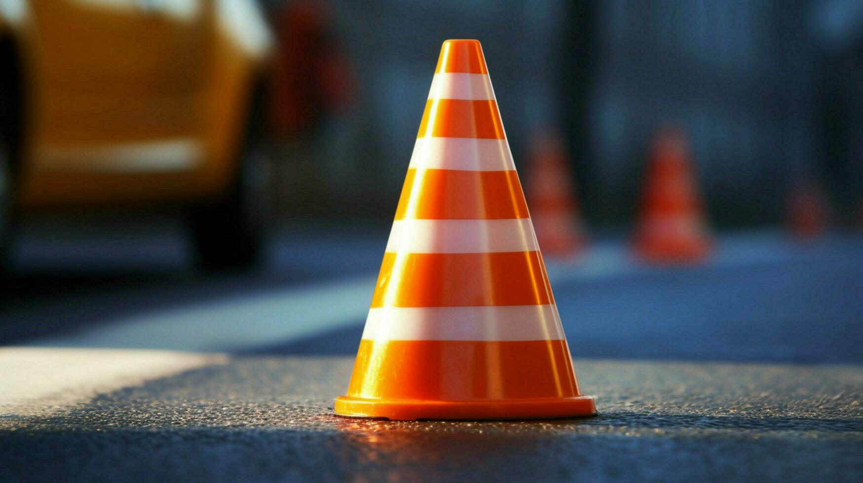 closeup of traffic cone with its reflective strip photo