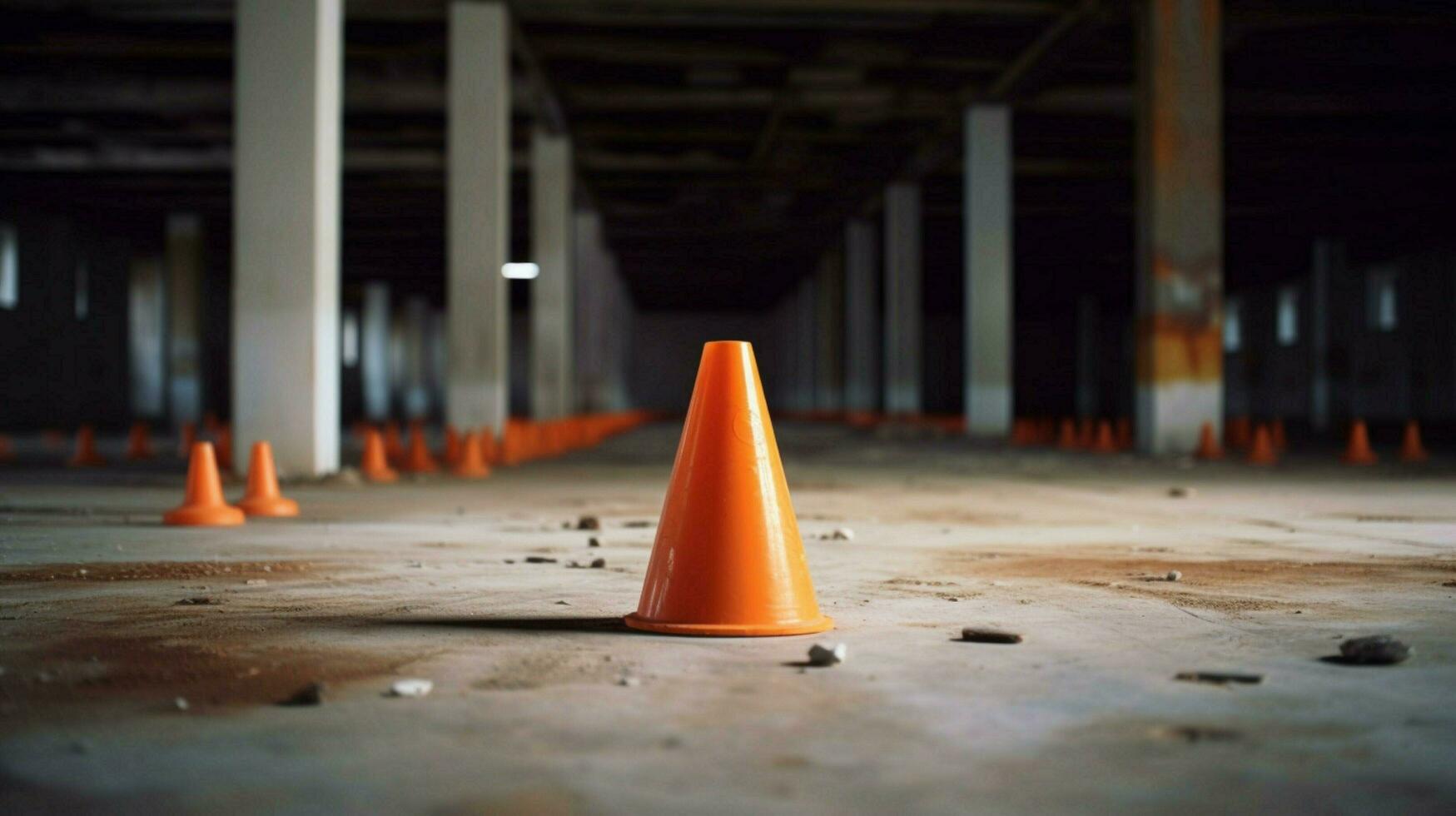 cone on the floor in the middle of construction photo