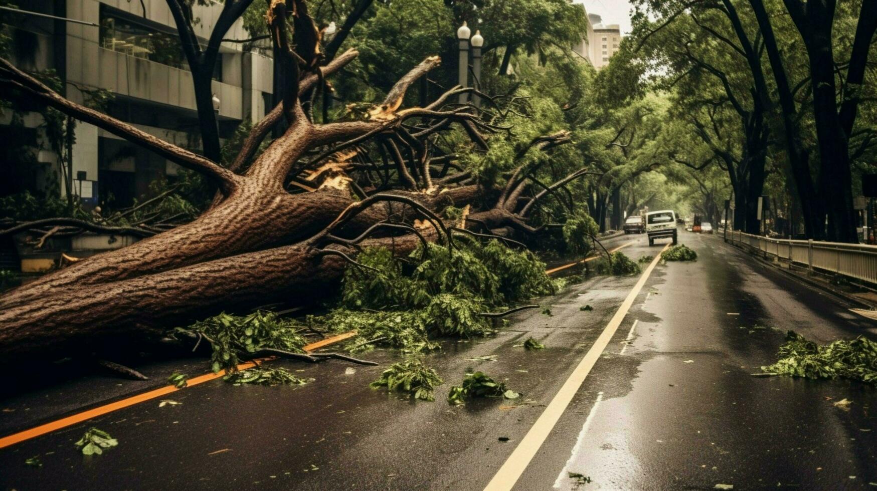 consequences of hurricane in form of fallen trees photo