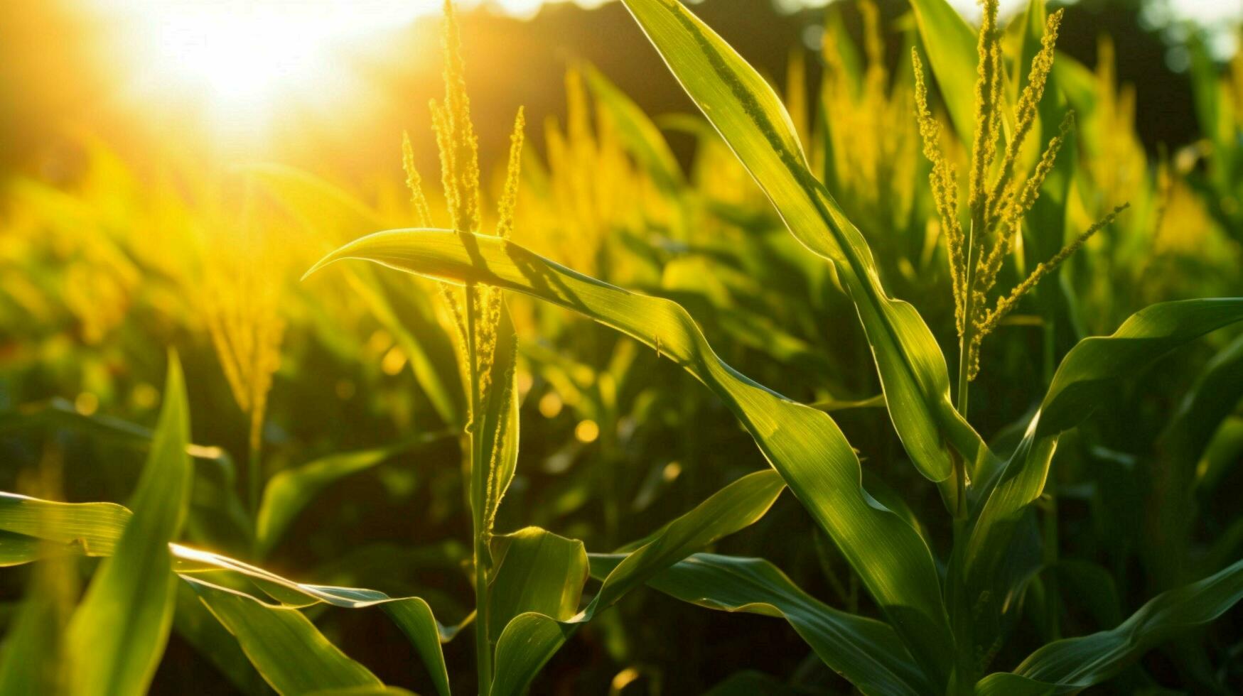 corn field with the sun shining through the leave photo