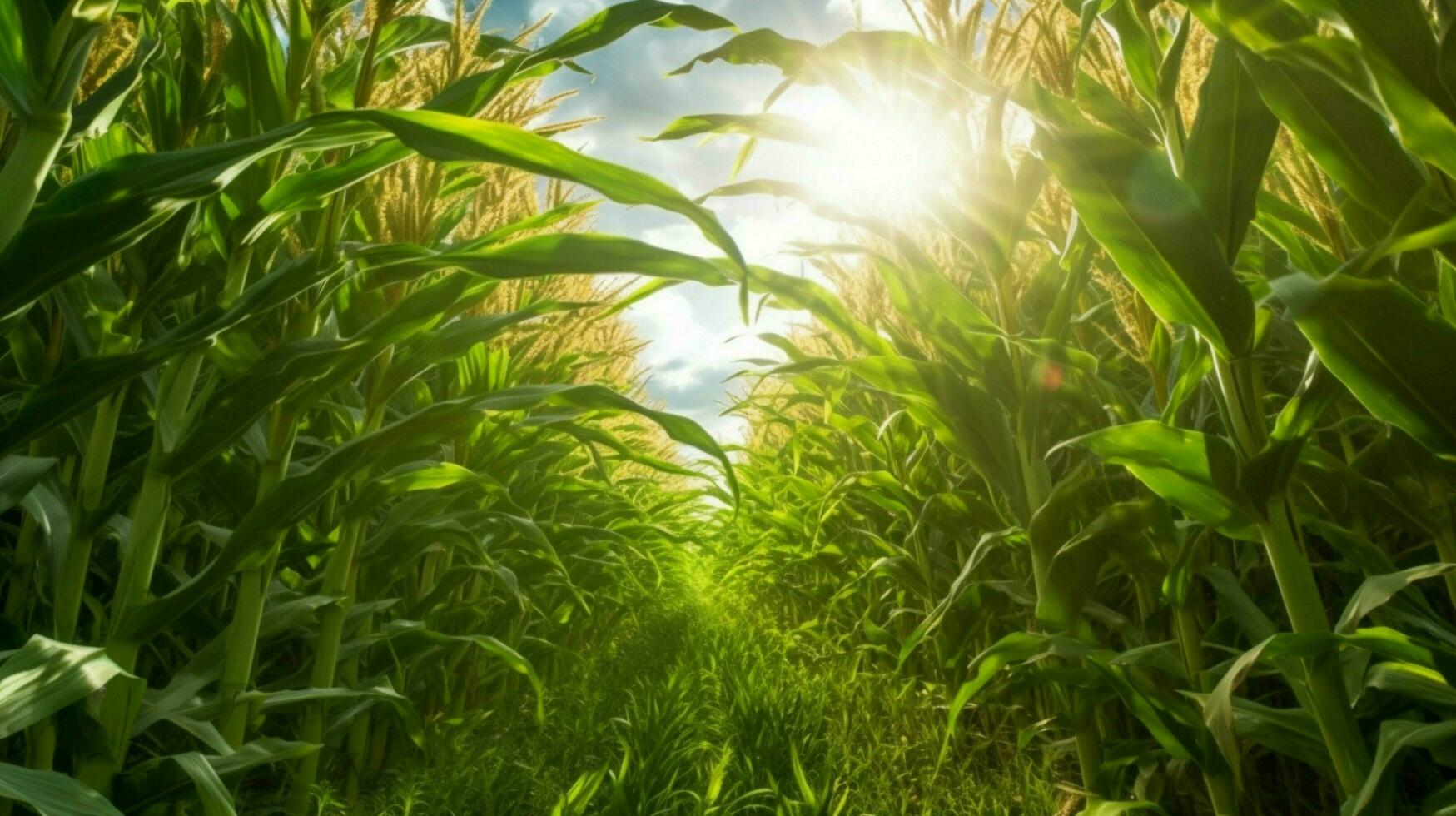 corn field with the sun shining through the leave photo