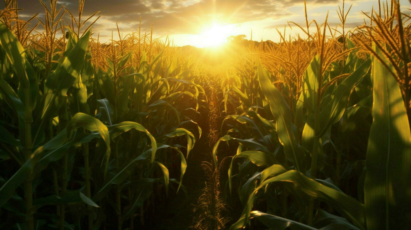 corn field with the sun shining through the leave photo