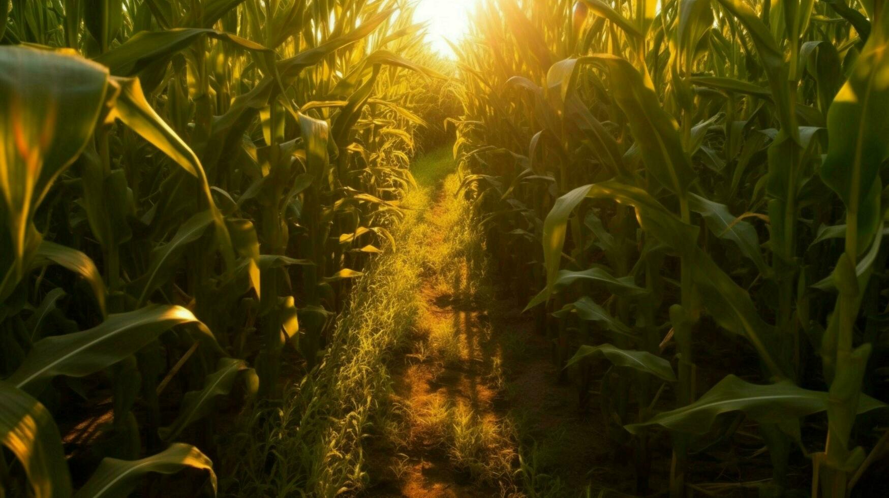 corn field with the sun shining through the leave photo