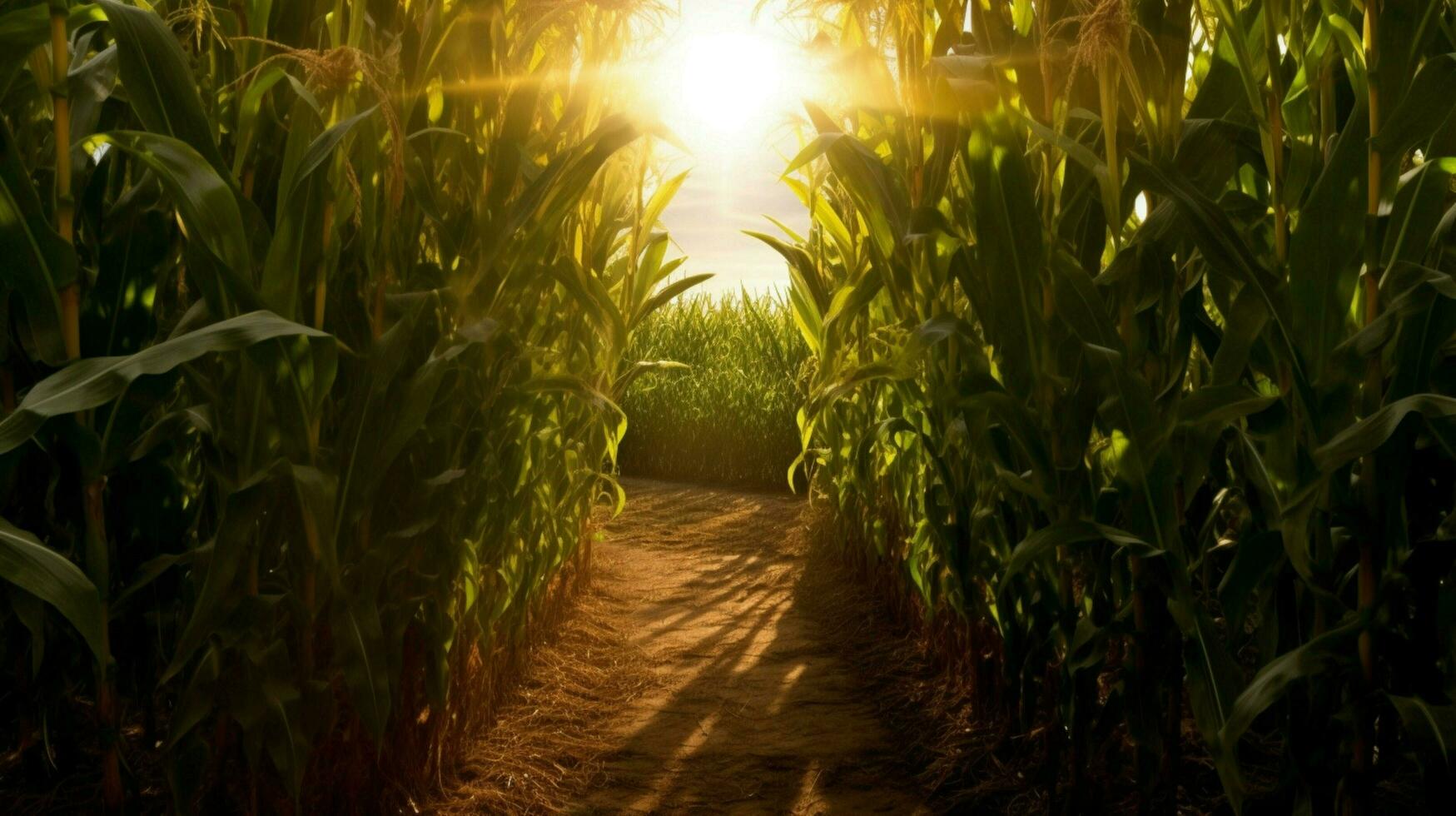 corn field with the sun shining through the leave photo