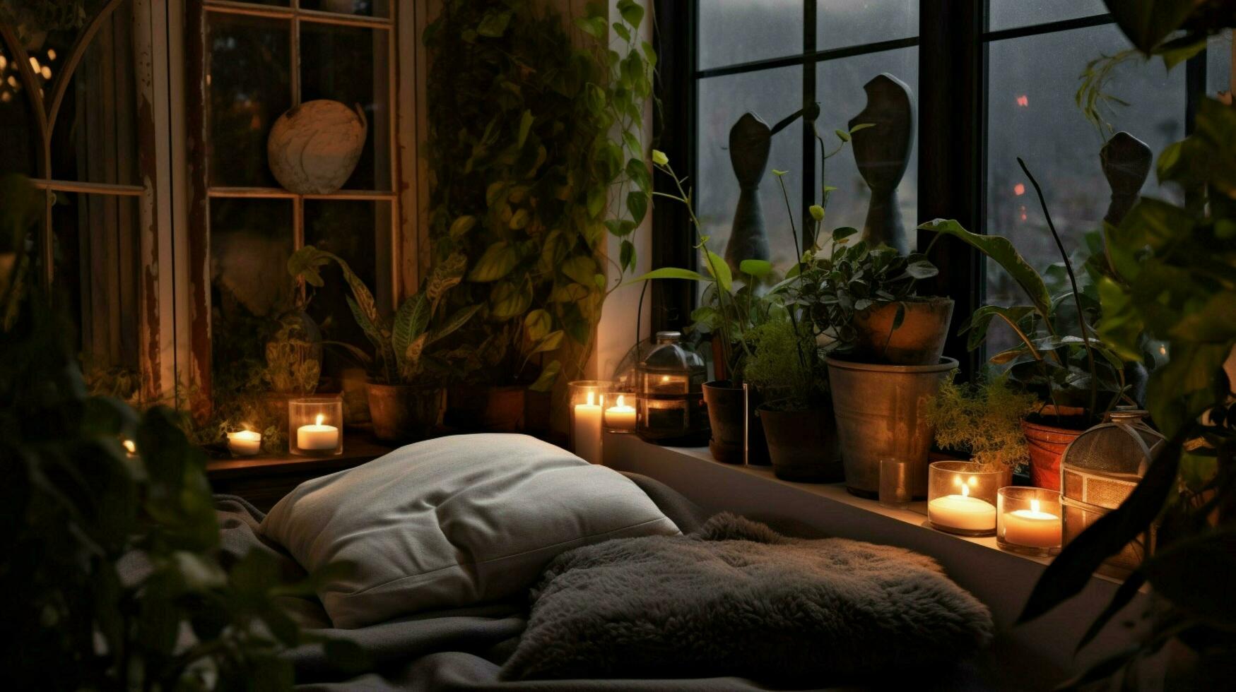 cozy nook with plush pillows and soft blankets photo