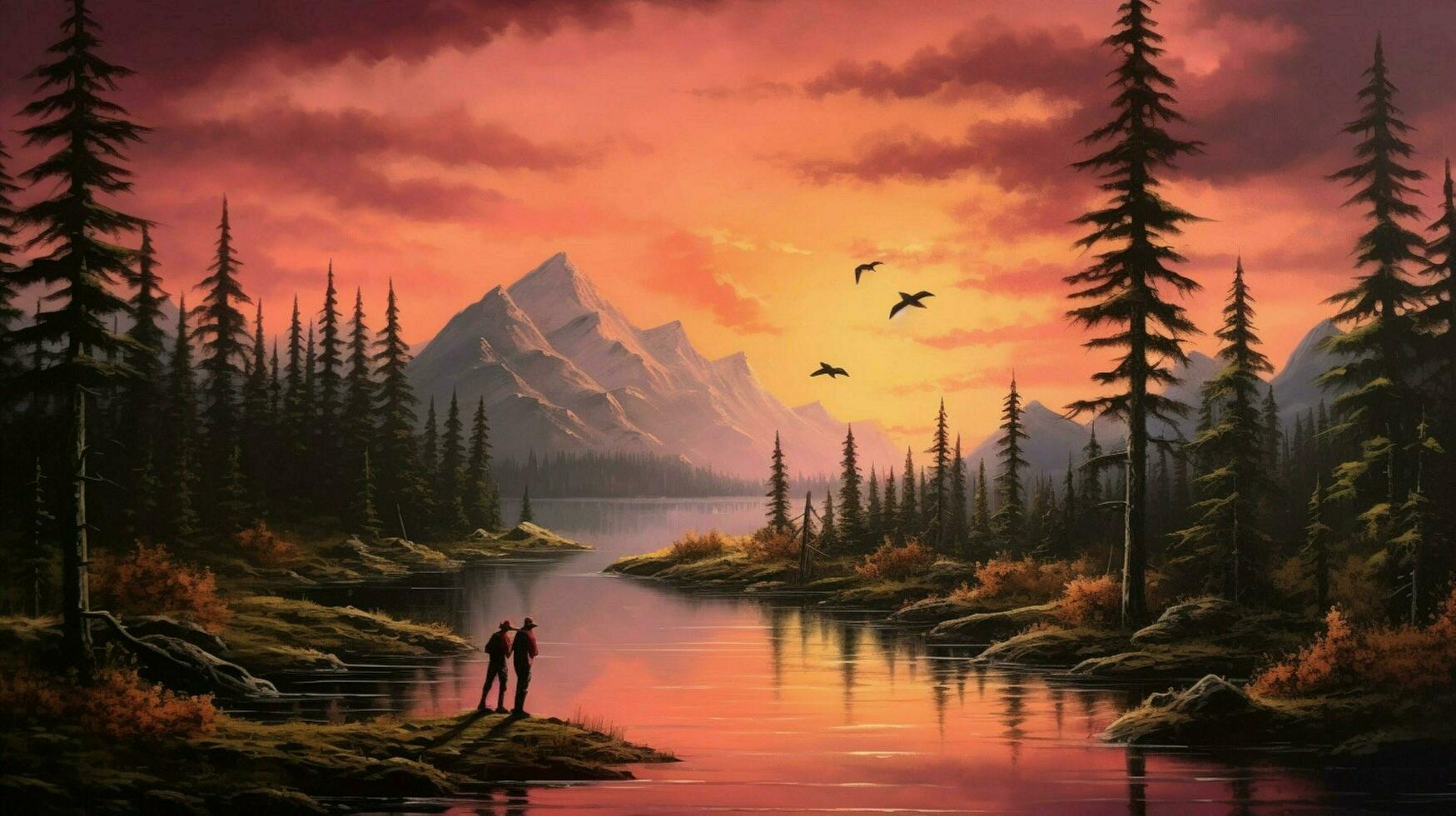 couple mountain lake sunset photo