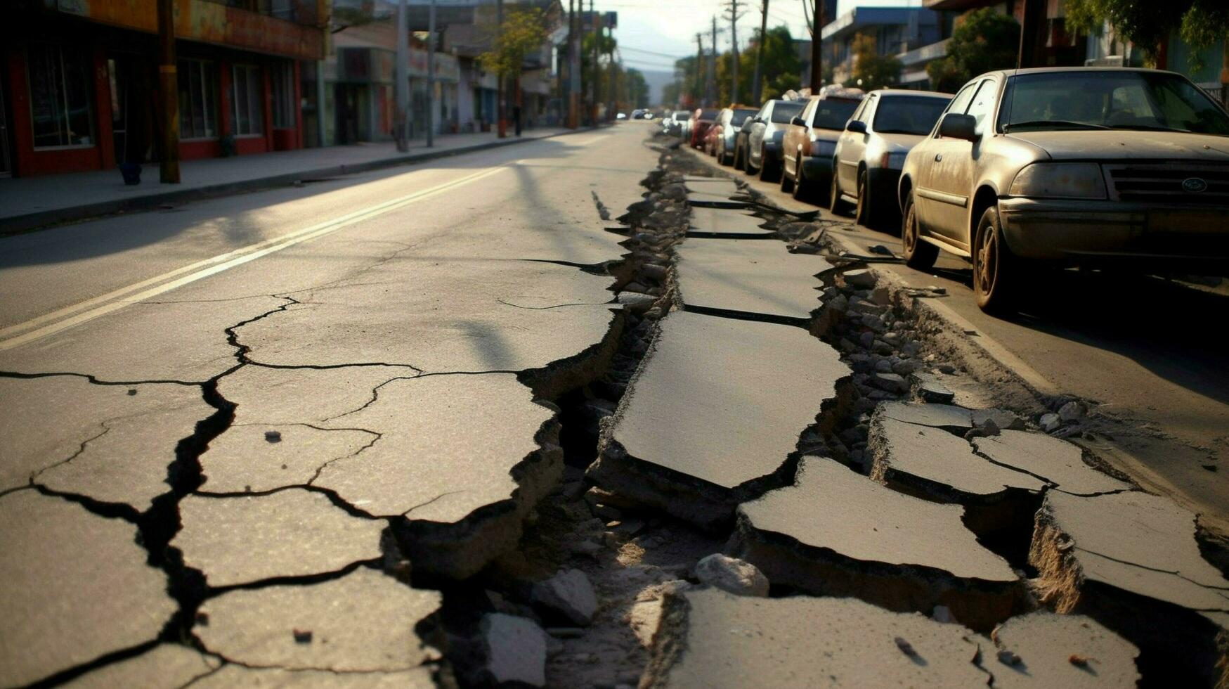 grietas calle la carretera después terremoto foto