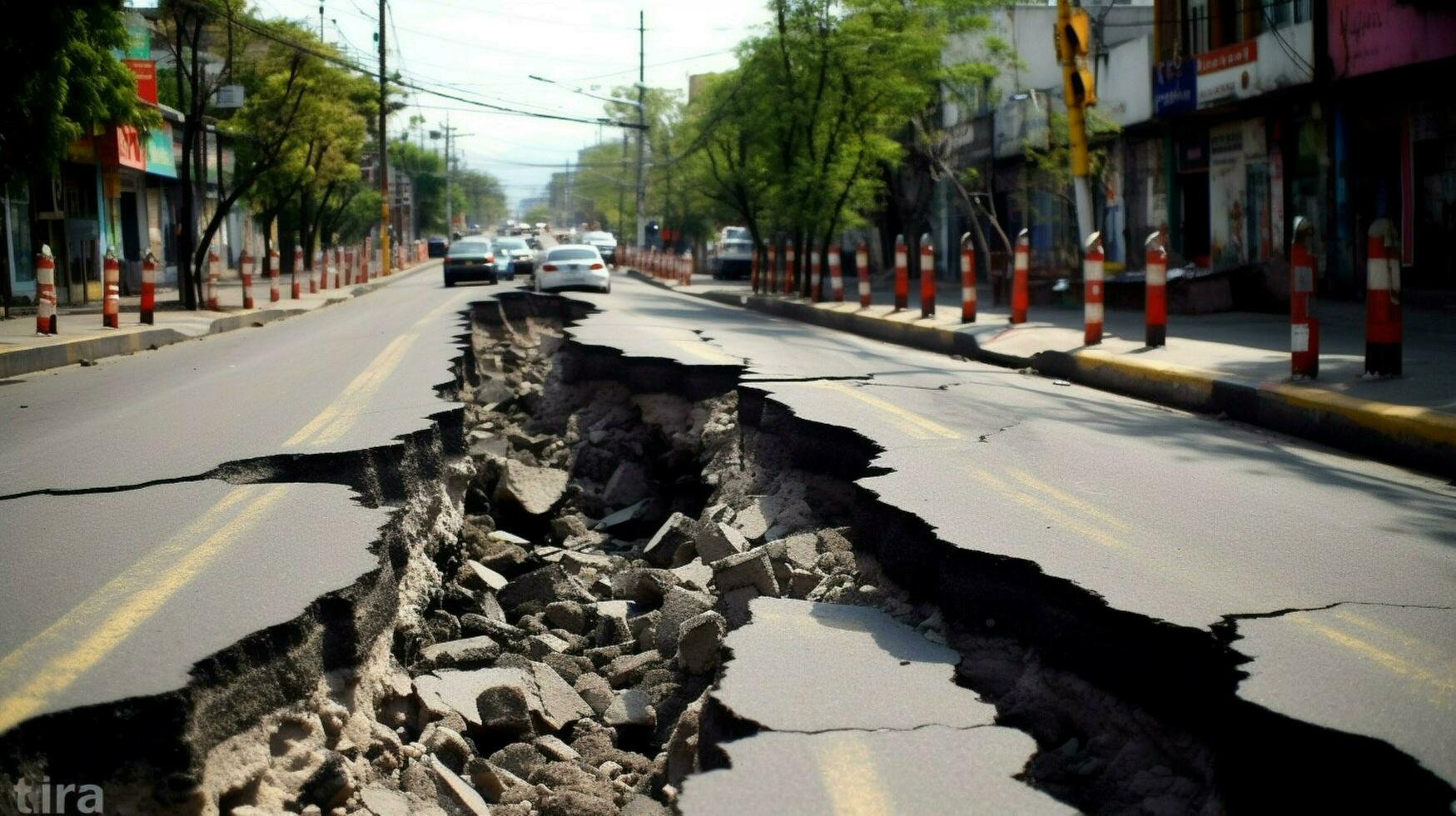 cracks street road after earthquake photo