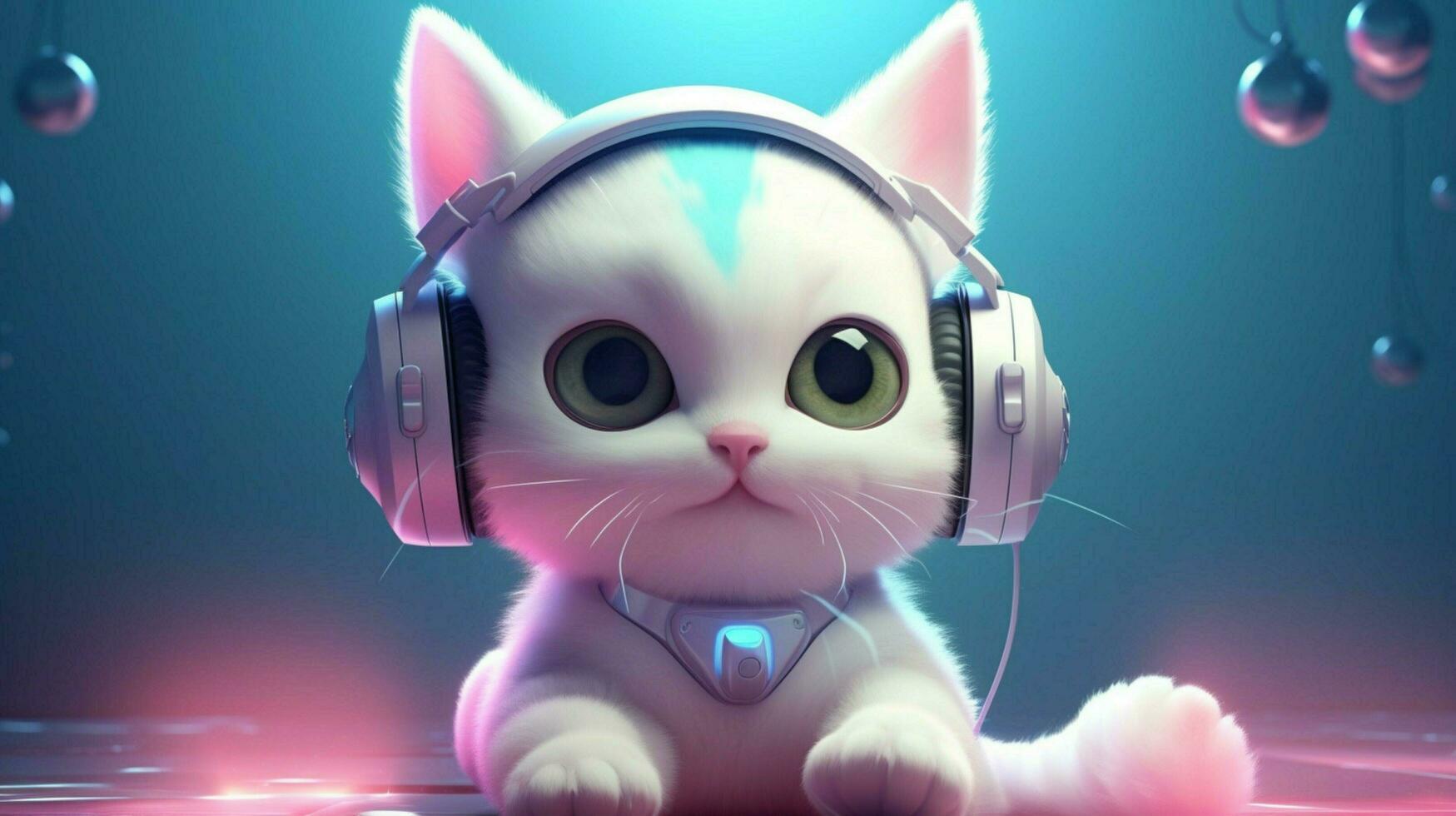 linda kawaii gato con auriculares foto